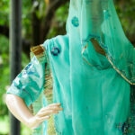 Sky Blue Sequence Work Poshak with Colorful Detailing & Pure Georgette Odhani | Royal Traditional Wear