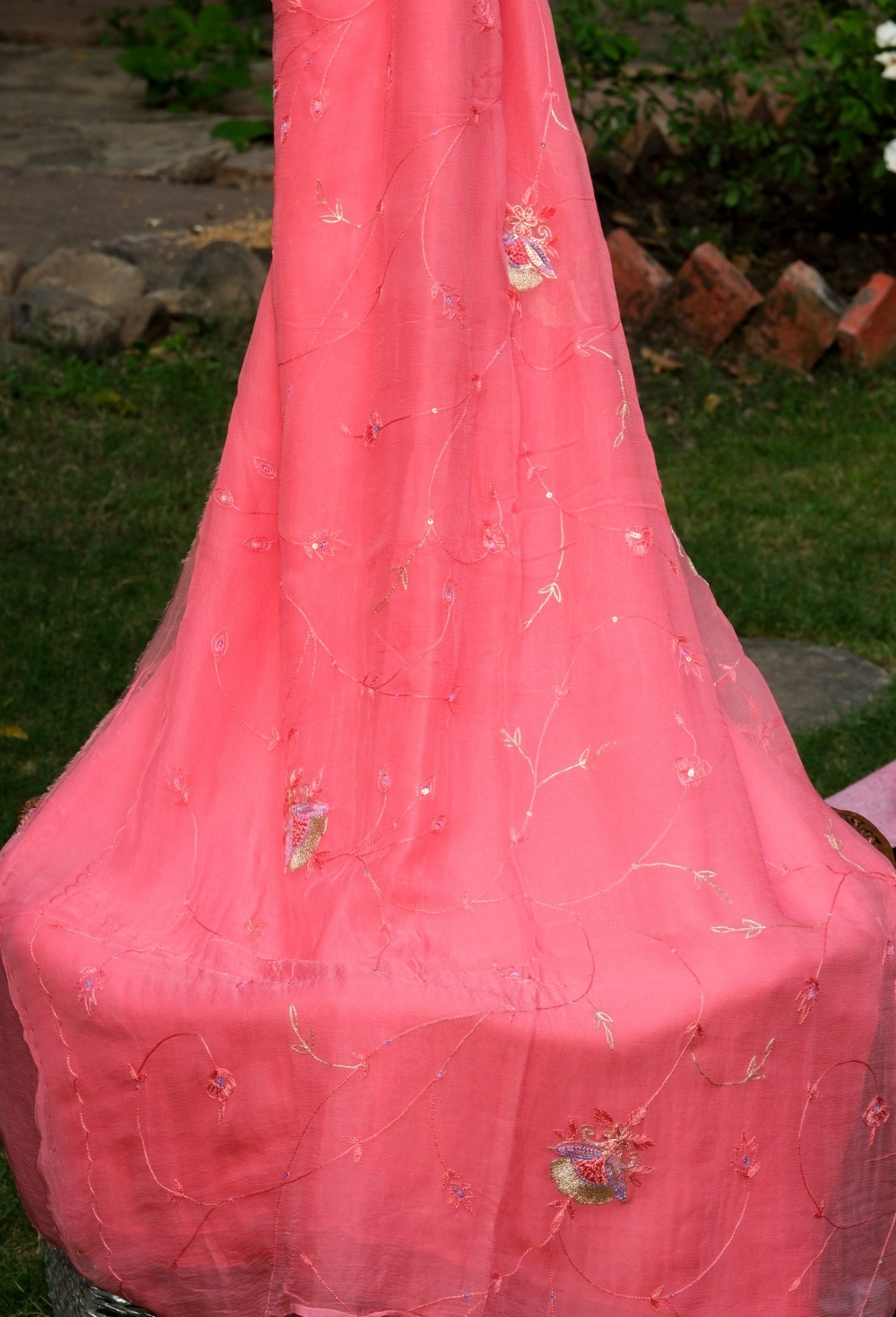 Chiffon Saree with Elegant Embroidery & Light Jaal Work